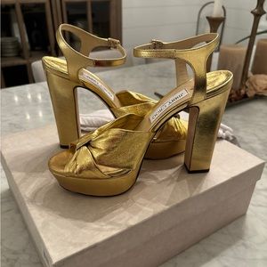 Jimmy Choo Heloise Platform Heel Sandals in Gold Size 39.5 or 9 US